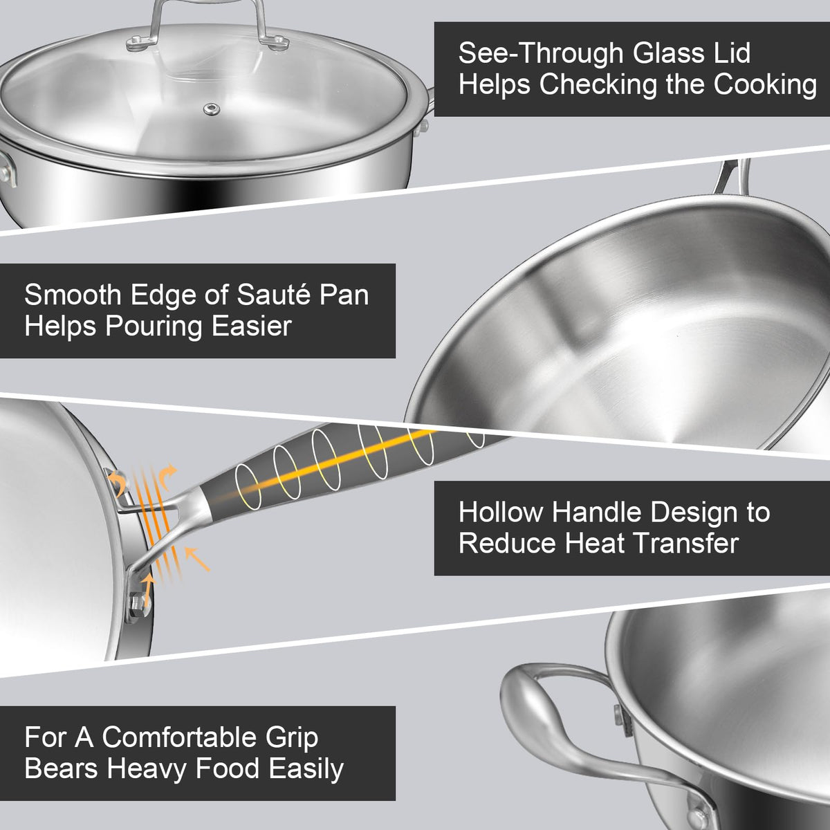 EWFEN ergonomic handle pan offering comfortable grip during sauté.