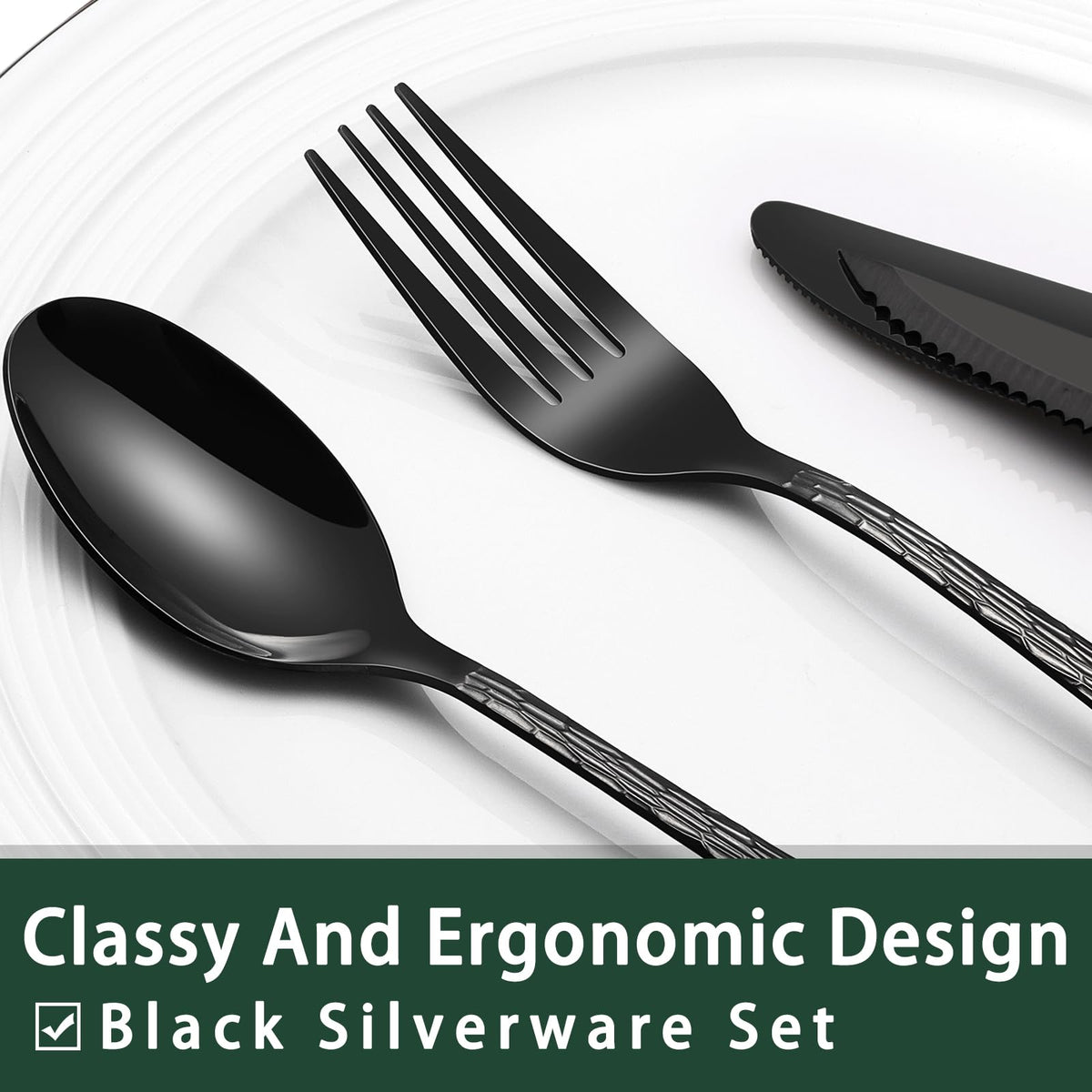 EWFEN flatware for four on table, balanced weight and comfortable grip.