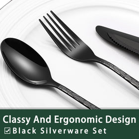 EWFEN flatware for four on table, balanced weight and comfortable grip.