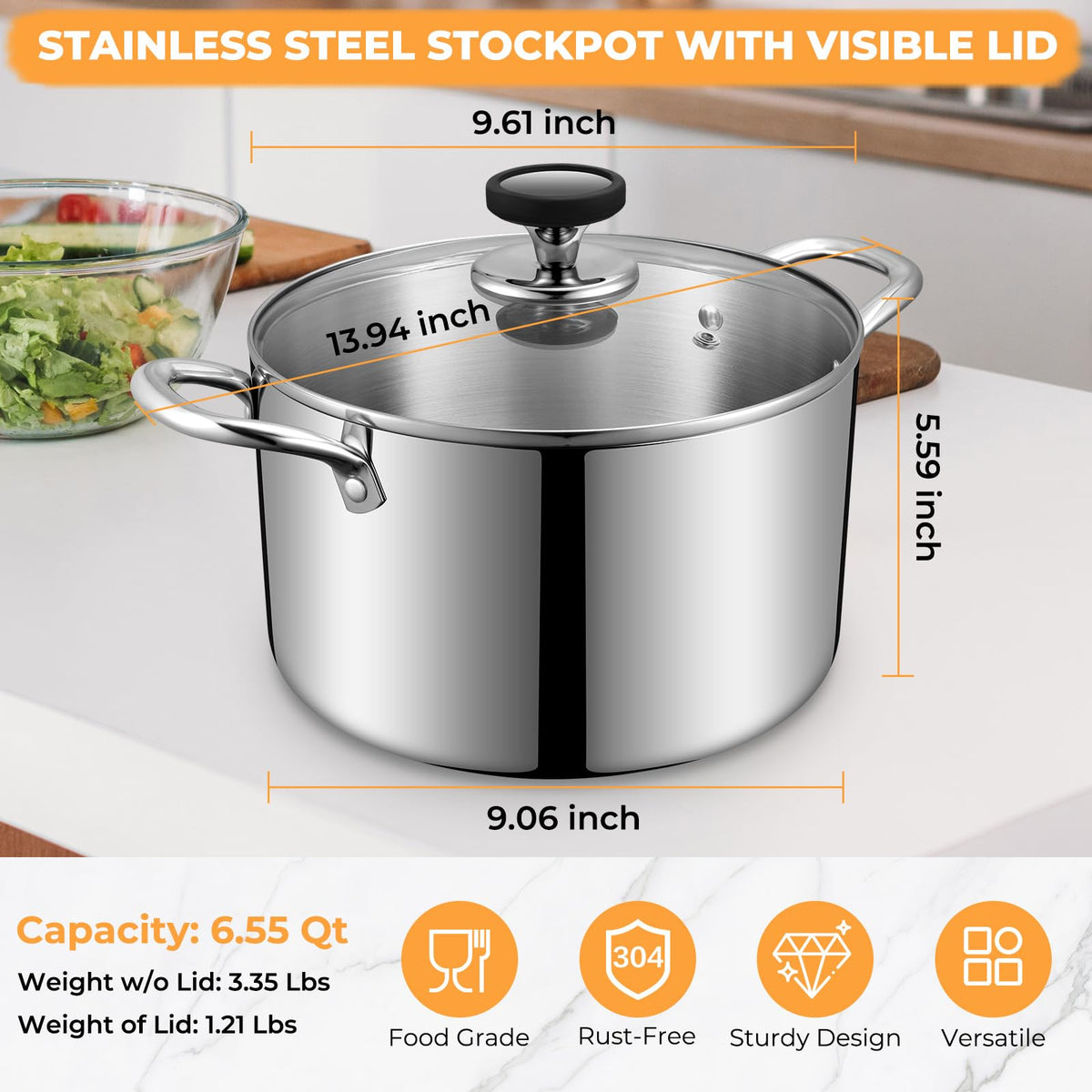 EWFEN glass lid with steam vent on stock pot for monitoring