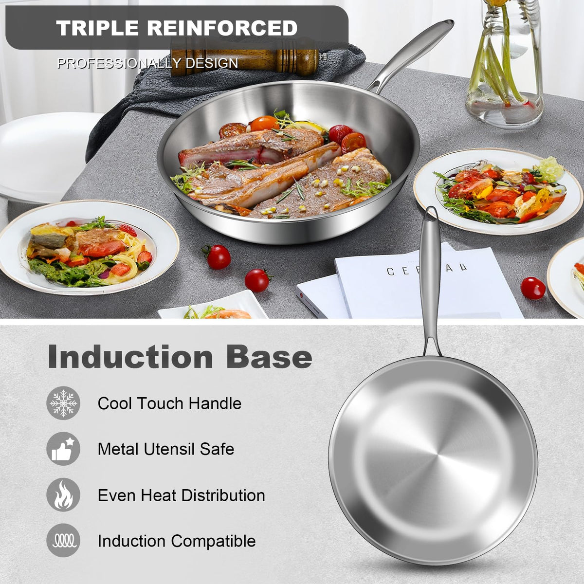EWFEN compatibility graphic shows induction-ready versatility on all cooktops