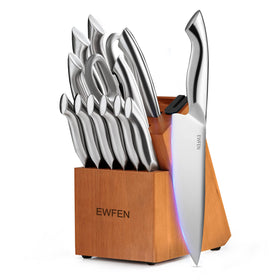 EWFEN 14-piece knife block with built-in sharpener keeps blades organized and ready