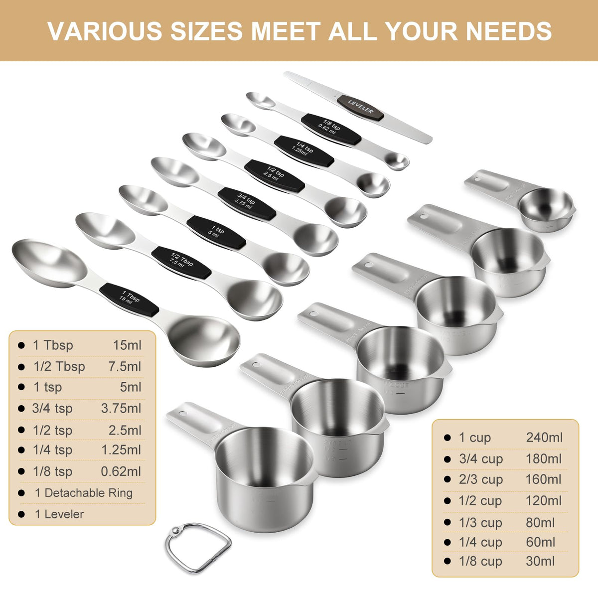 EWFEN 15-piece set with leveler supports precise dry and liquid measurements