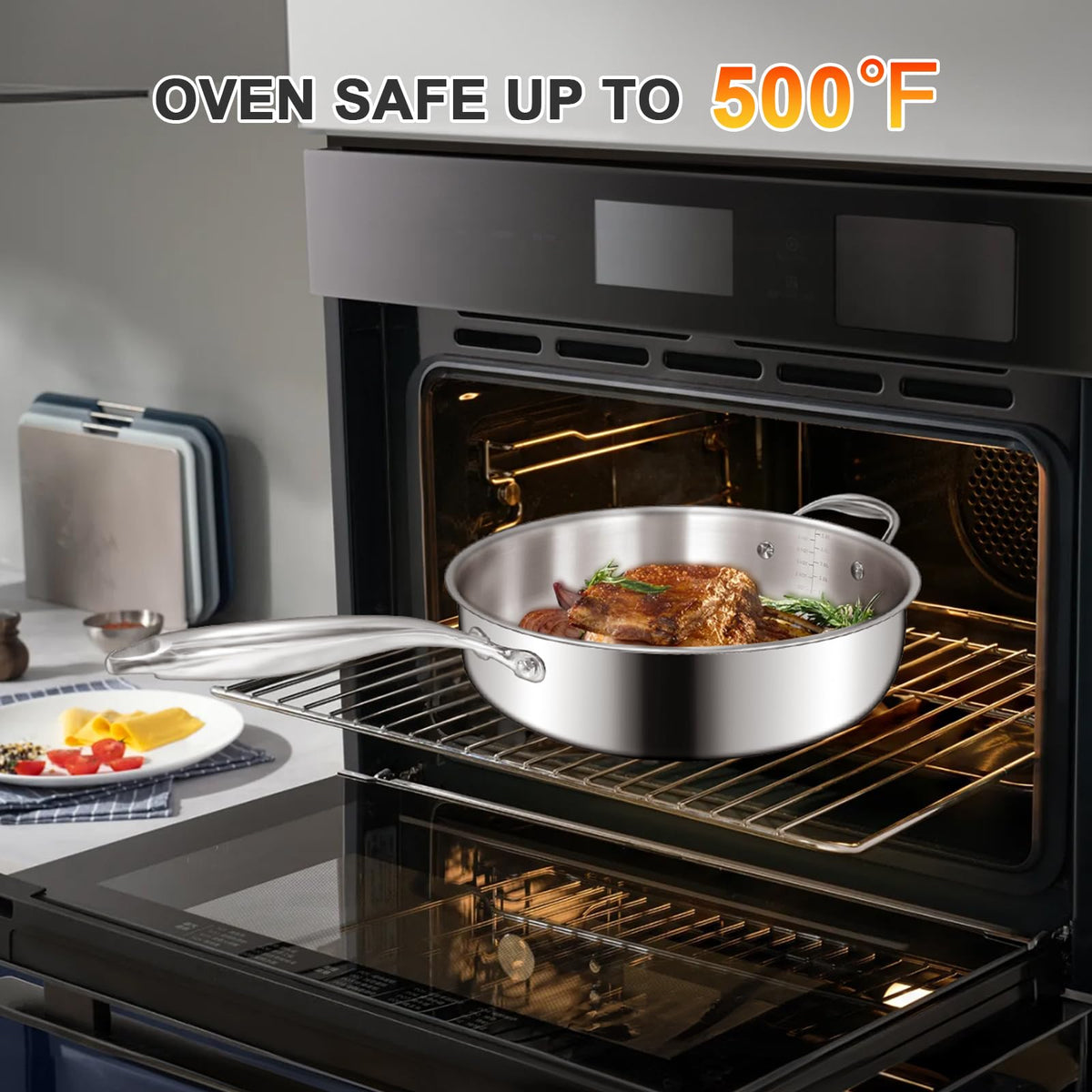 EWFEN multi-clad technology pan delivers quick, even heat transfer.