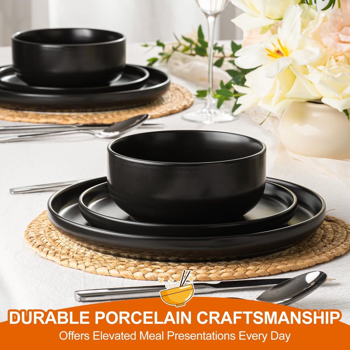 EWFEN deep bowls highlight sesame speckle in stoneware for soups and pasta