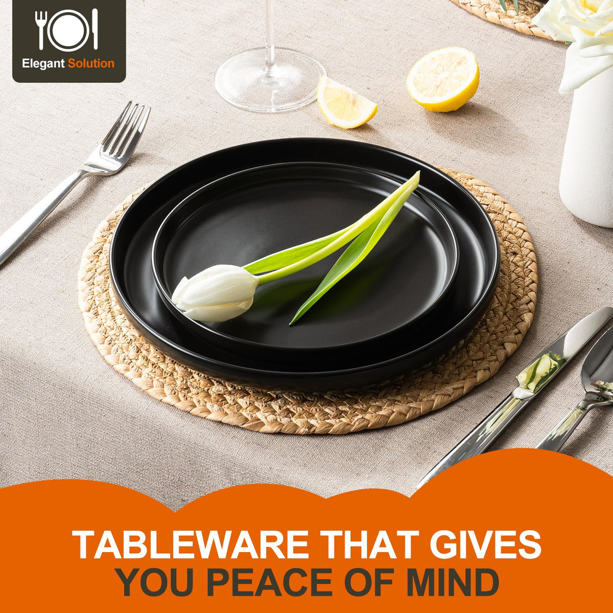 EWFEN 12-piece set salad plates in black finish ideal for everyday meals