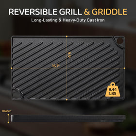 EWFEN reversible grill griddle ribbed side for searing meats.