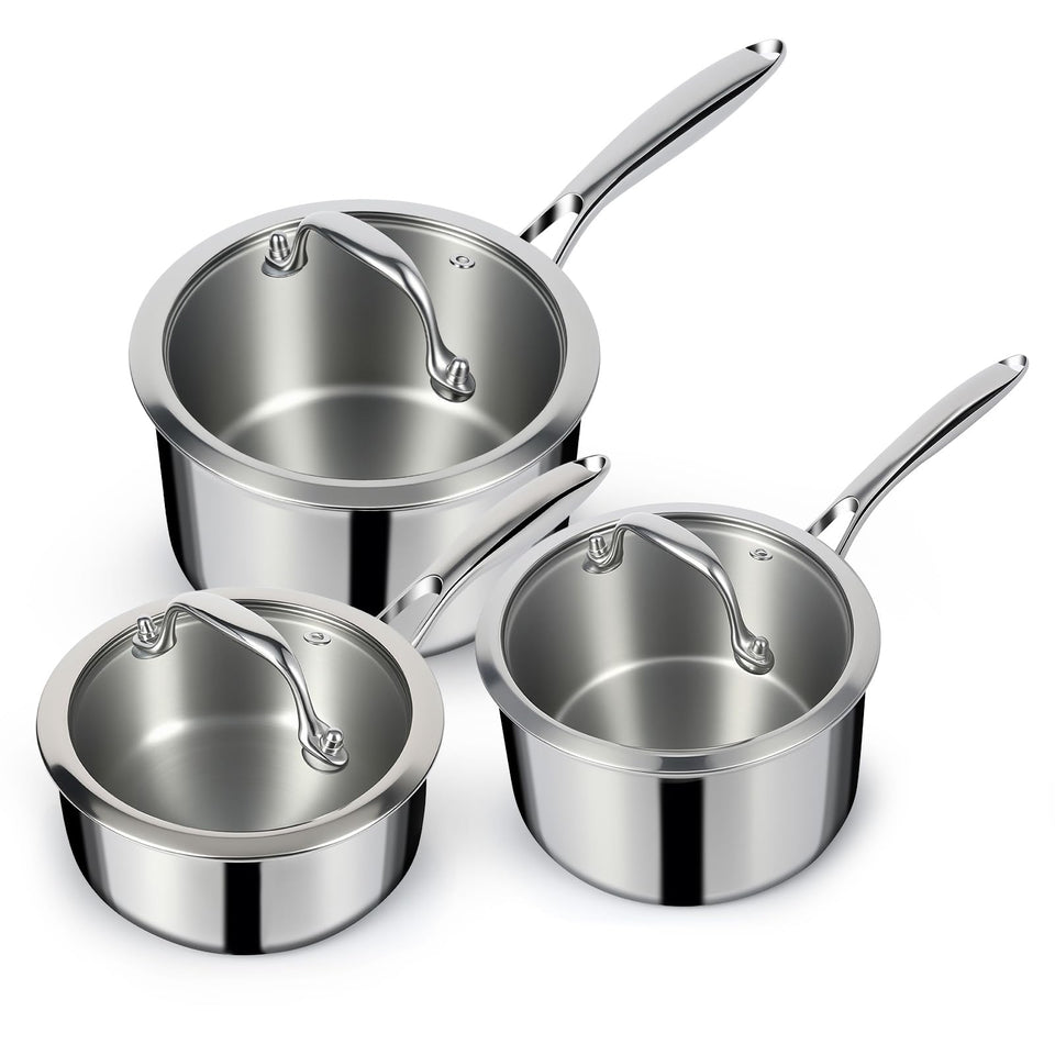 EWFEN 1Qt sauce pan with lid on stove for quick condiments and sauces.