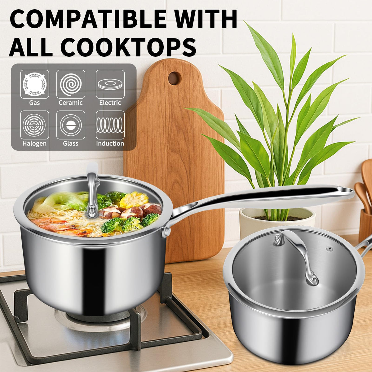 EWFEN 1-2 qt saucepan interior stainless steel provides nonreactive cooking.