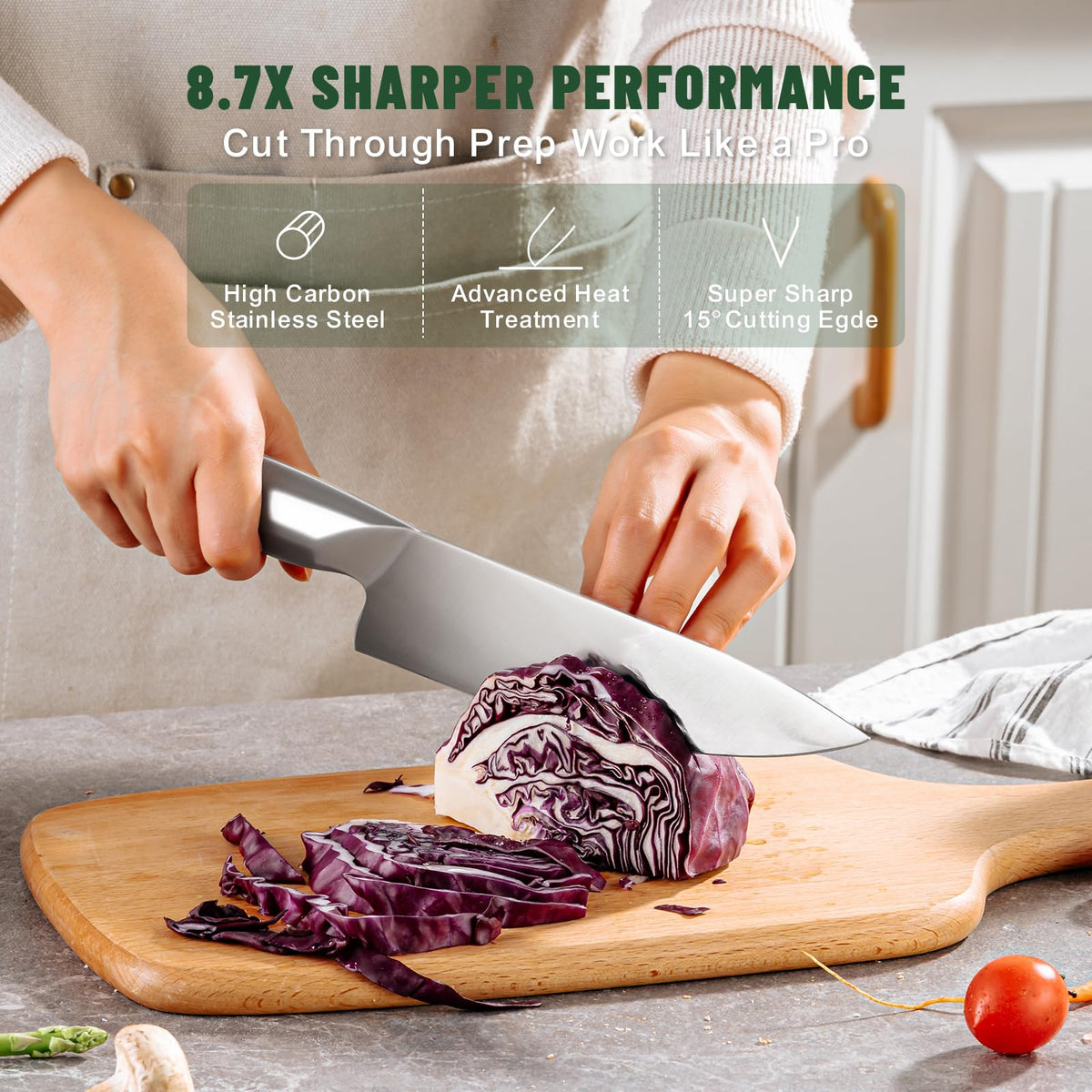 EWFEN 8-inch slicing knife delivers clean cuts for roasts and fish