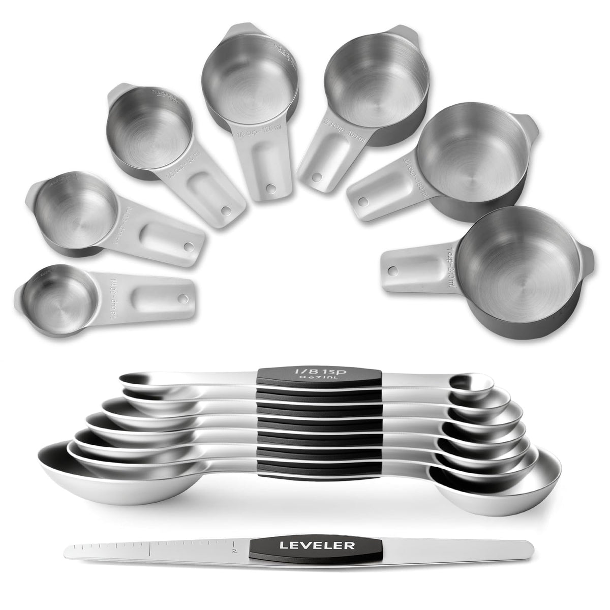 EWFEN stainless steel measuring cups and spoons nest for space-saving organization