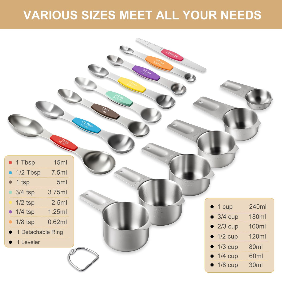 EWFEN magnetic measuring spoons, nested for tidy, quick access.