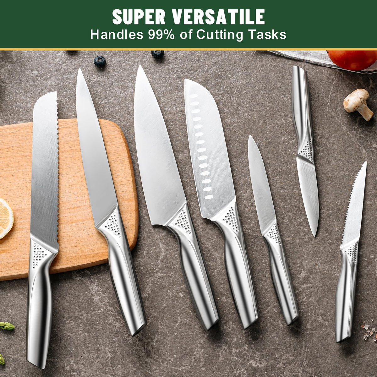 EWFEN steak knives close-up for uniform slicing and control