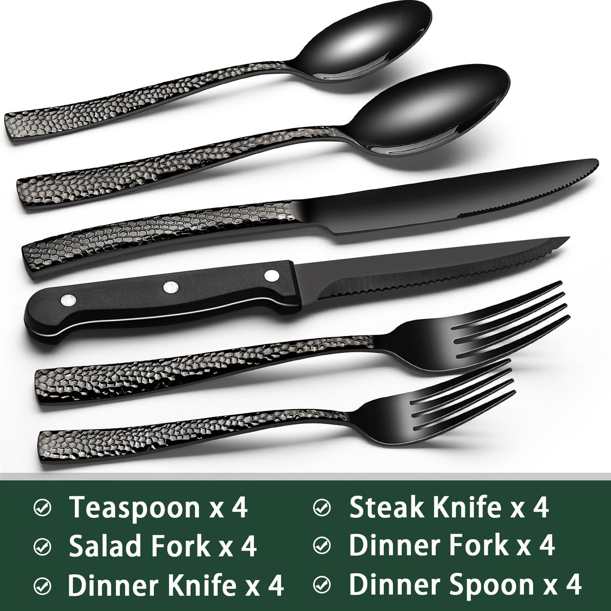 EWFEN steak knives included closeup, precision serrations for easy meat cutting