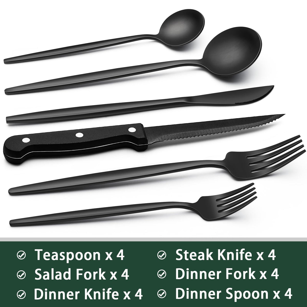 EWFEN steak knives included for clean, precise meat slicing at family meals.