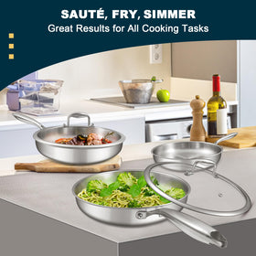 EWFEN Tri-Ply 10-inch pan side view highlighting versatile cooking surface.