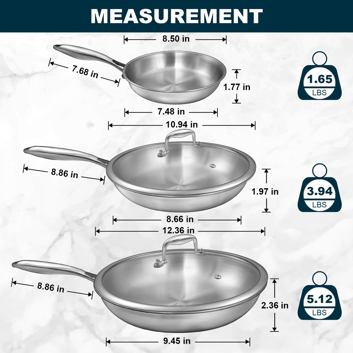EWFEN Tri-Ply 12-inch pan with lid showing full set versatility.