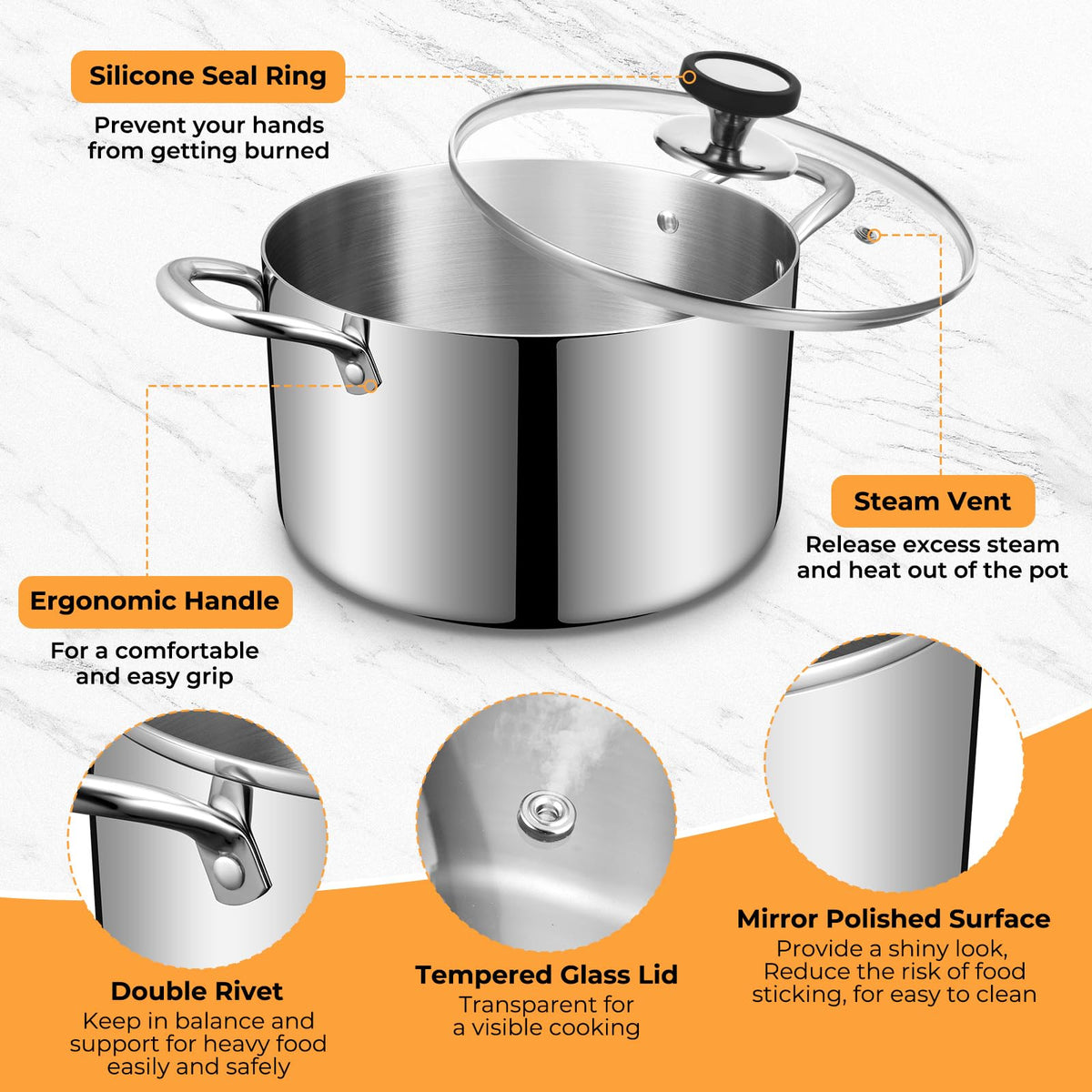 EWFEN induction-ready stock pot delivers even heating across surfaces.