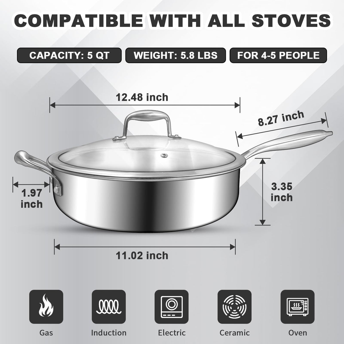 EWFEN 12-inch pan lid enabling versatile simmer and finish.