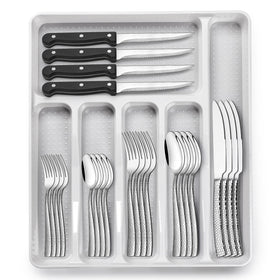 EWFEN wave-hammered silverware set with organizer for elegant table presentation.