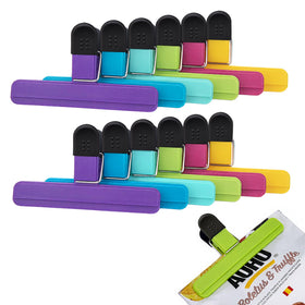 EWOID 12-pack chip clips in vivid colors for airtight seal and easy bag organization.