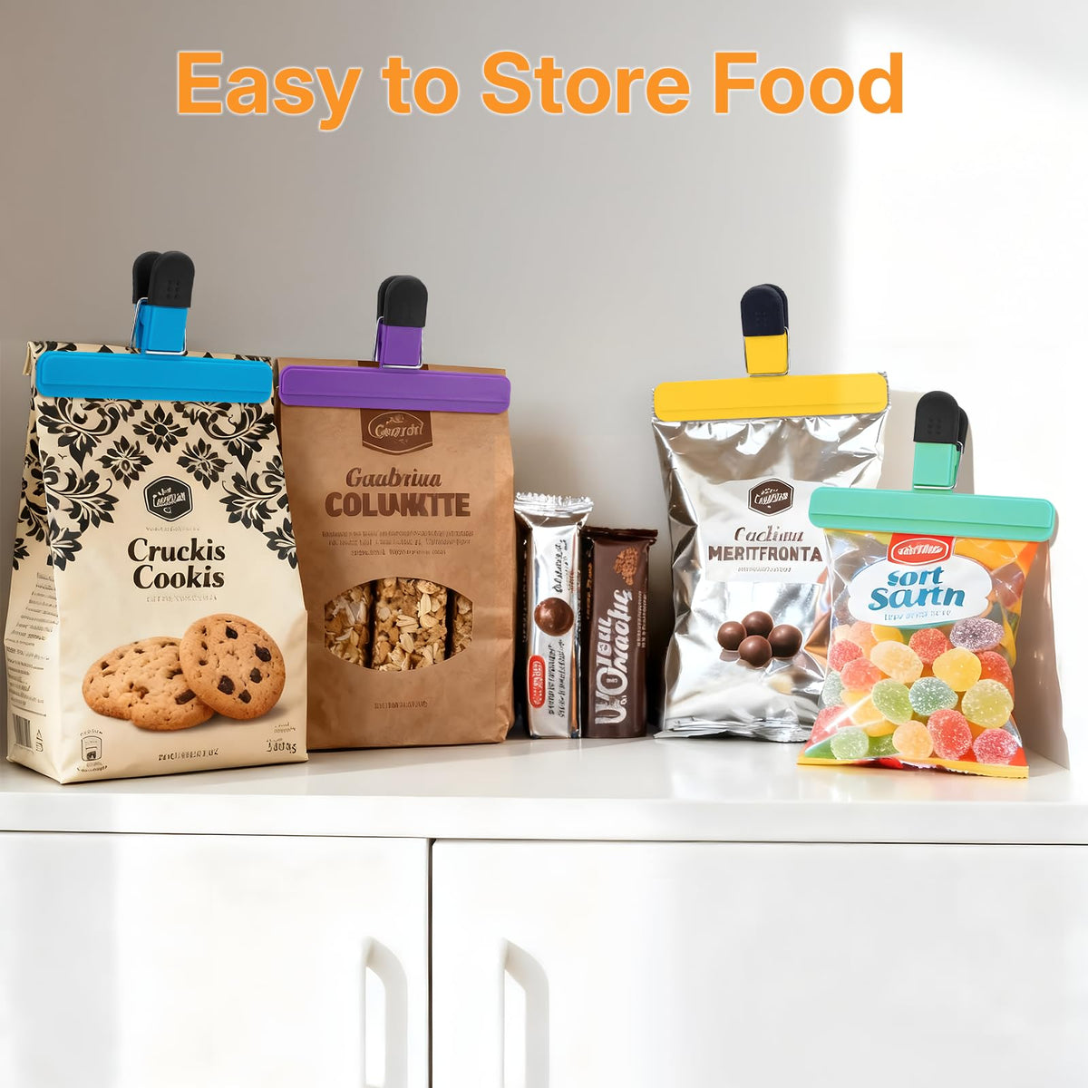 EWOID clip in use sealing chip bags to keep snacks fresh.