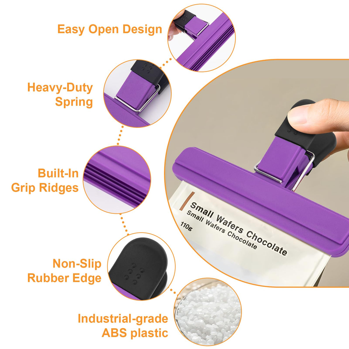EWOID heavy-duty sealing clip showing textured serrated edges for secure holds.
