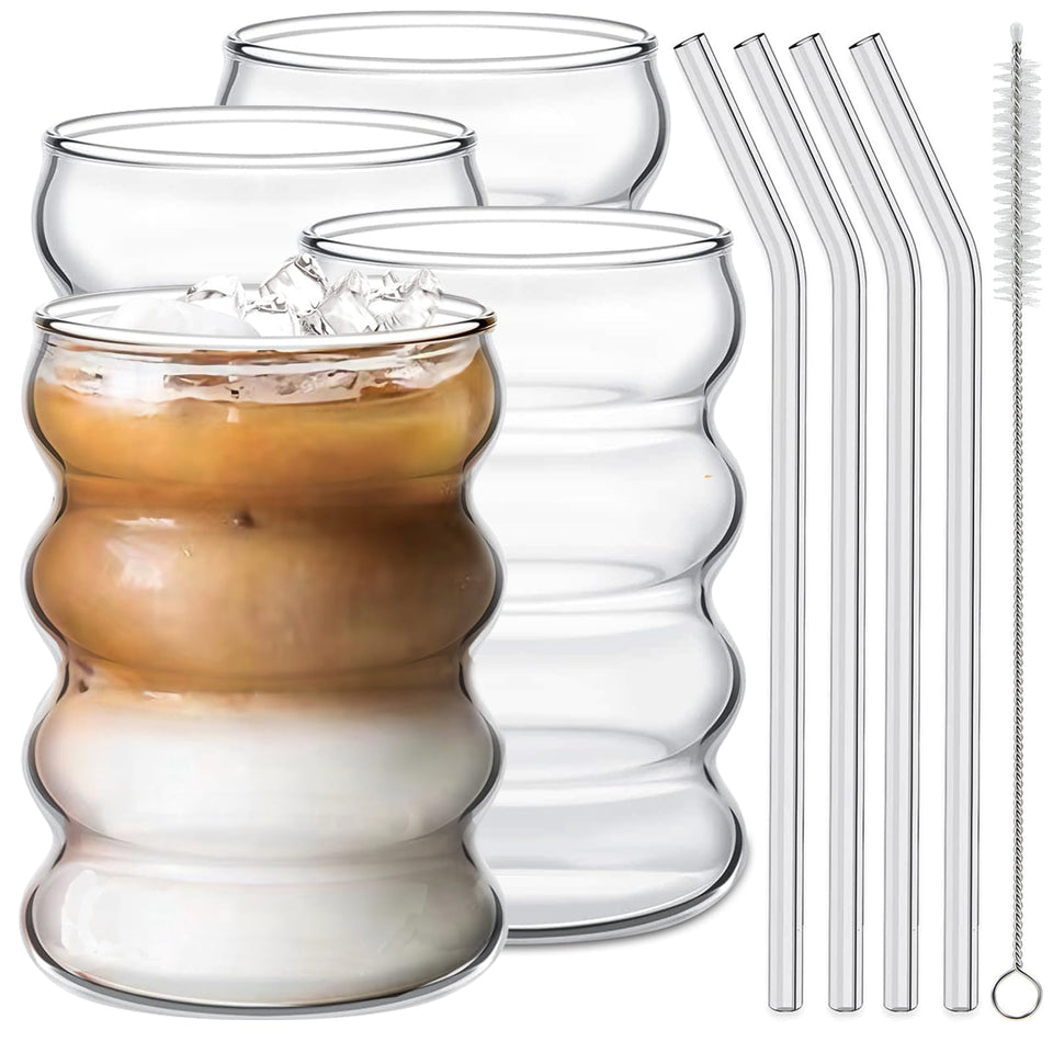 Ework4U 14oz drinking glasses set for water and iced beverages.
