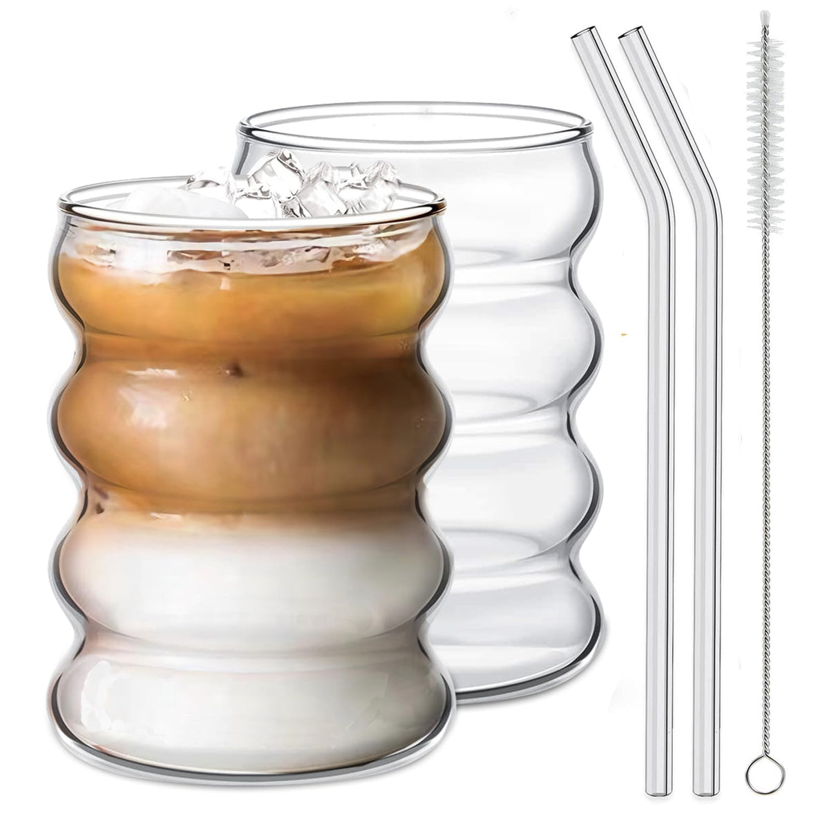 Ework4U 2pcs drinking glasses with 14oz capacity for water, tea, or iced coffee