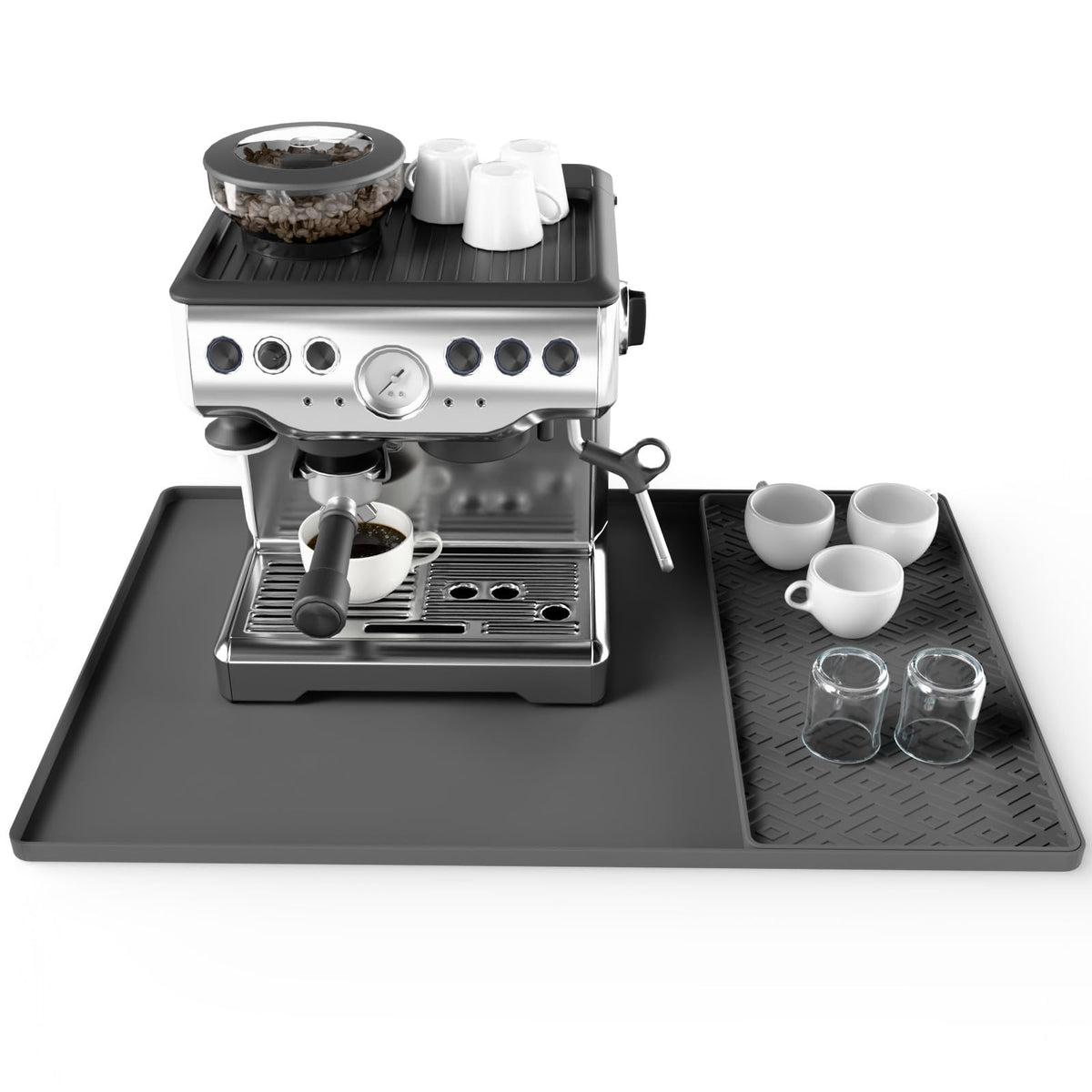 EWX silicone coffee mat 24x16 top view showing ample workspace for a tidy coffee station