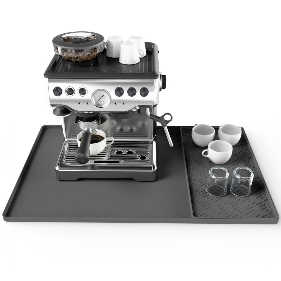 EWX silicone coffee mat 24x16 top view showing ample workspace for a tidy coffee station