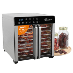 Excalibur 8-tray dehydrator front view with spacious chrome trays for large batches
