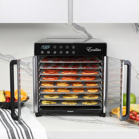Excalibur eight chrome trays inside for flexible loading