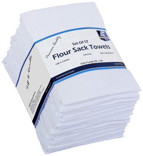 Excellent Deals Flour Sack Towel 12-pack, highly absorbent for dishes.