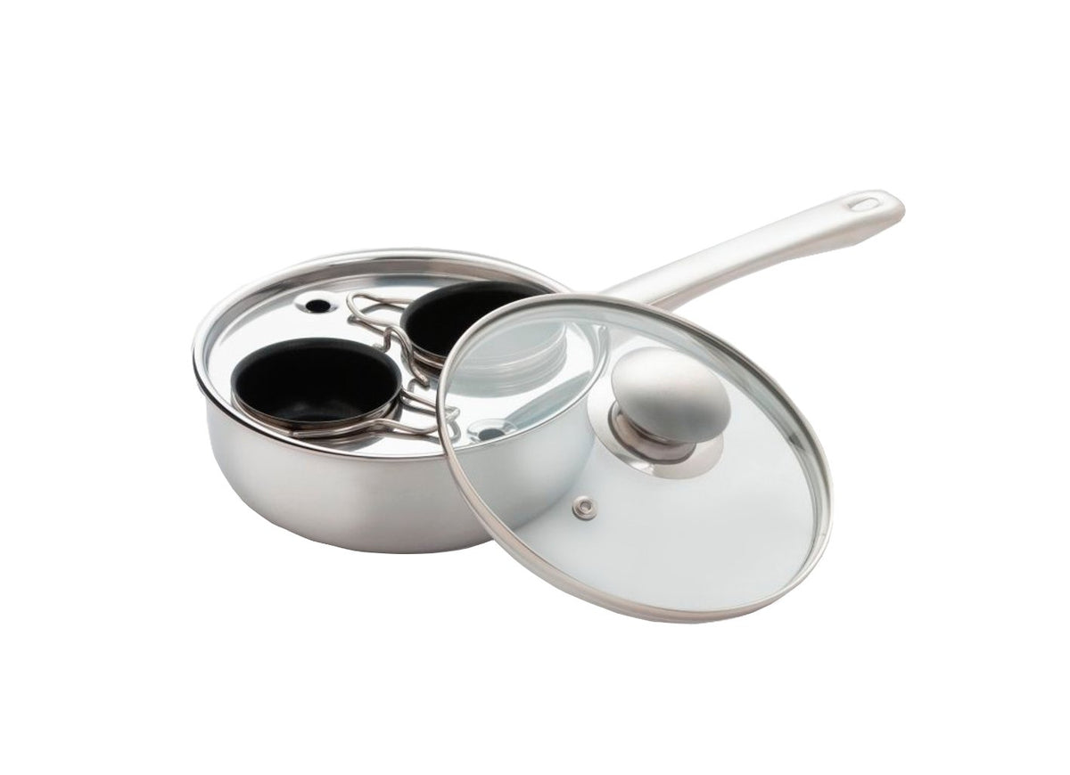 EXCELSTEEL 2-cup egg poacher front view for quick breakfast poaching.