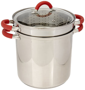 ExcelSteel 8 Qt pasta cooker with encapsulated base for even heating and fast cooking.