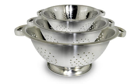 ExcelSteel colander set showing nesting design for compact storage and easy draining