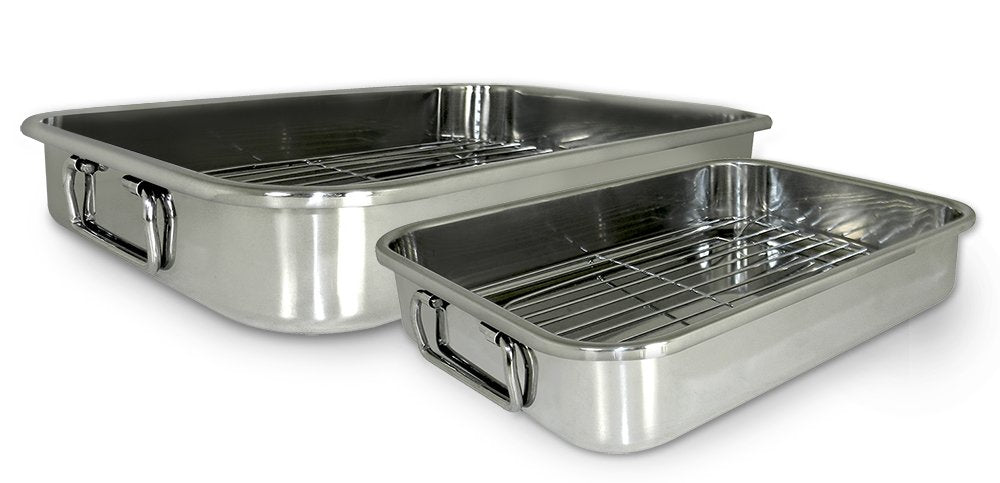 EXCELSTEEL Cook Pro dual-pans ready for lasagna and roasting.