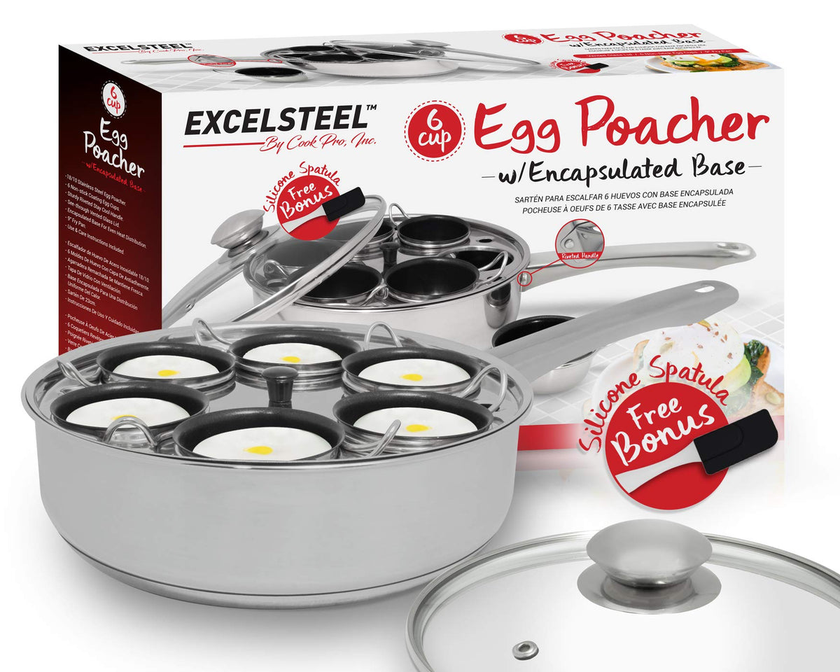 EXCELSTEEL egg poacher with glass lid for easy monitoring during brunch prep