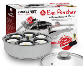 EXCELSTEEL egg poacher with glass lid for easy monitoring during brunch prep