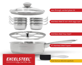 EXCELSTEEL induction-compatible base ensures fast, even heating