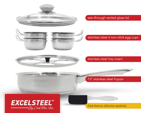 ExcelSteel stay cool handle offers safe, comfortable grip during cooking.