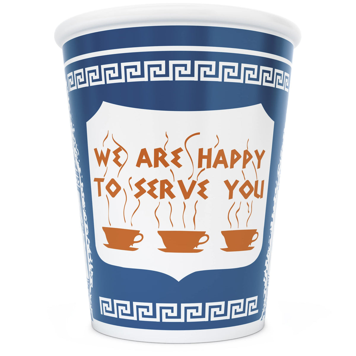 ExceptionLab NYC Greek cup front view with retro to-go styling.