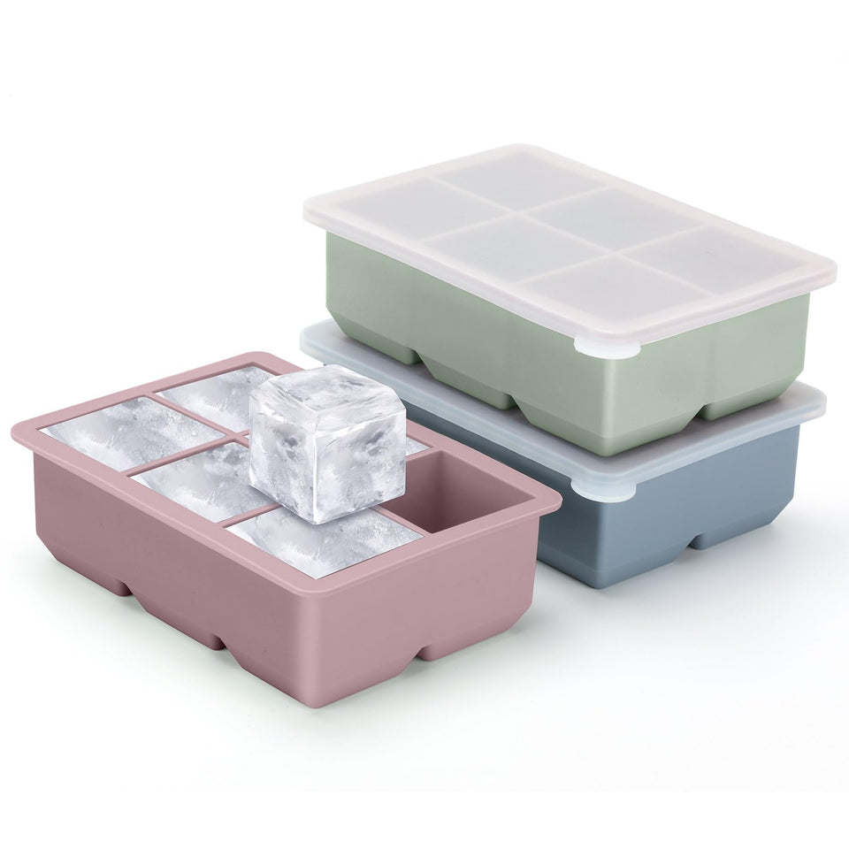 Excnorm large silicone ice cube tray in a 3-pack setup for bulk chilling.