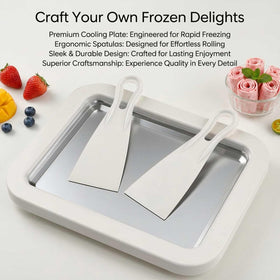EXFOIL ice cream scrapers set in action for shaping creamy rolls.