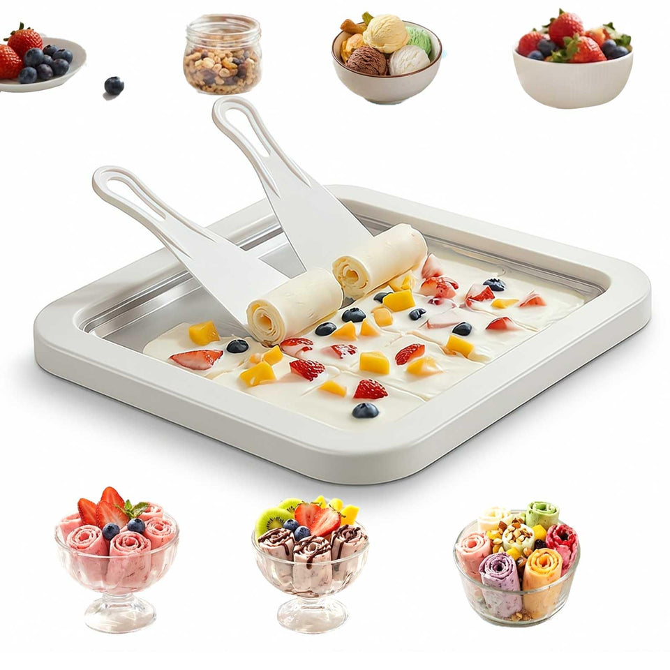 EXFOIL rolled ice cream tray with cold surface for homemade rolls.