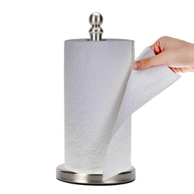 Exilon paper towel holder with weighted base for stability on countertops
