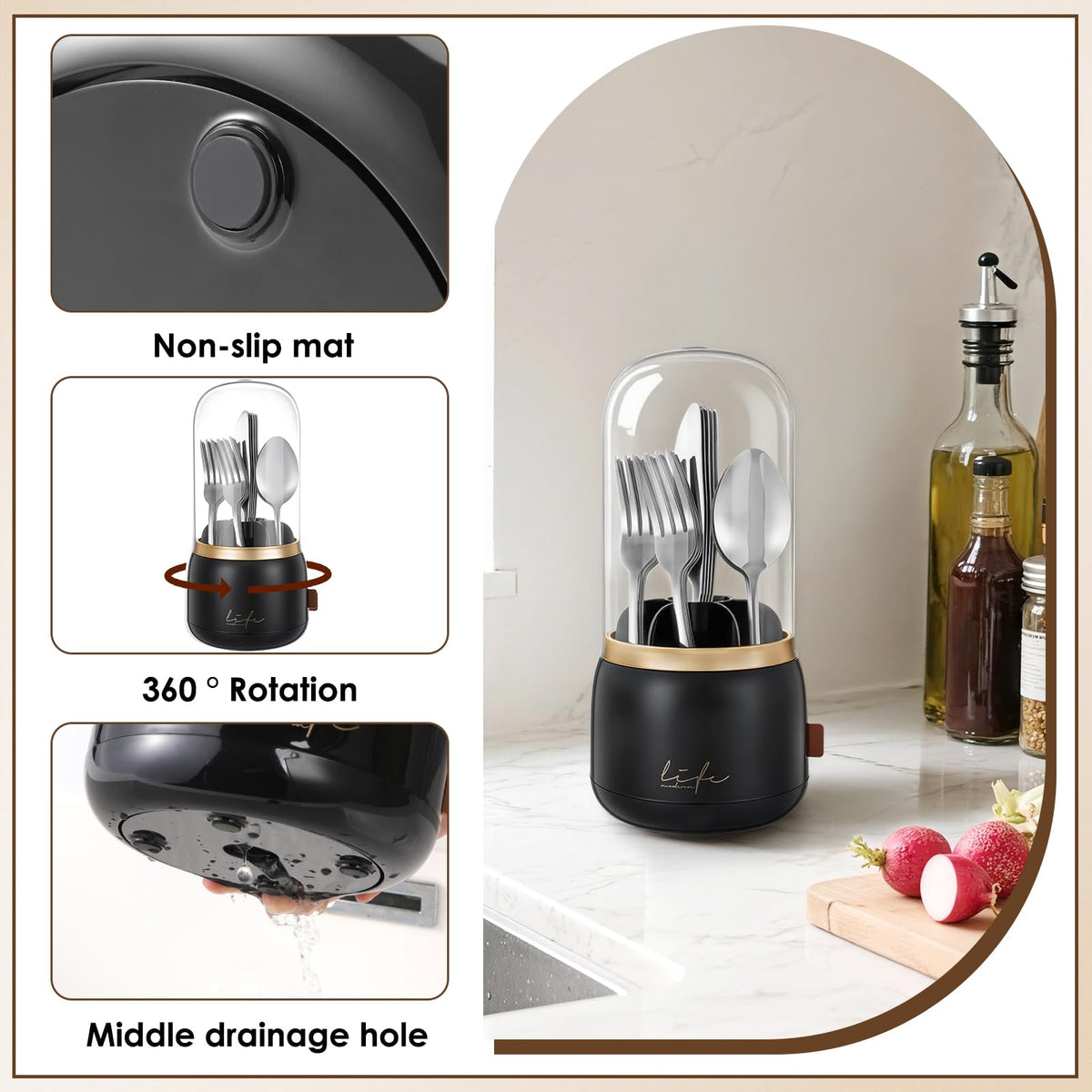 Multi-functional EXIN DECHEN utensil holder for countertops and desks.