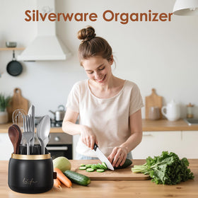 EXIN DECHEN silverware caddy with clear lid protects utensils from dust.