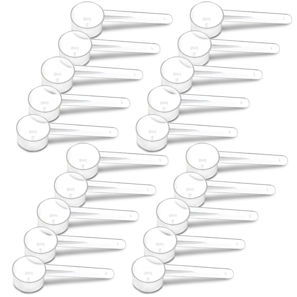 Existing Beauty 20-piece measuring spoons set in clear plastic for precise 5 ml portions.